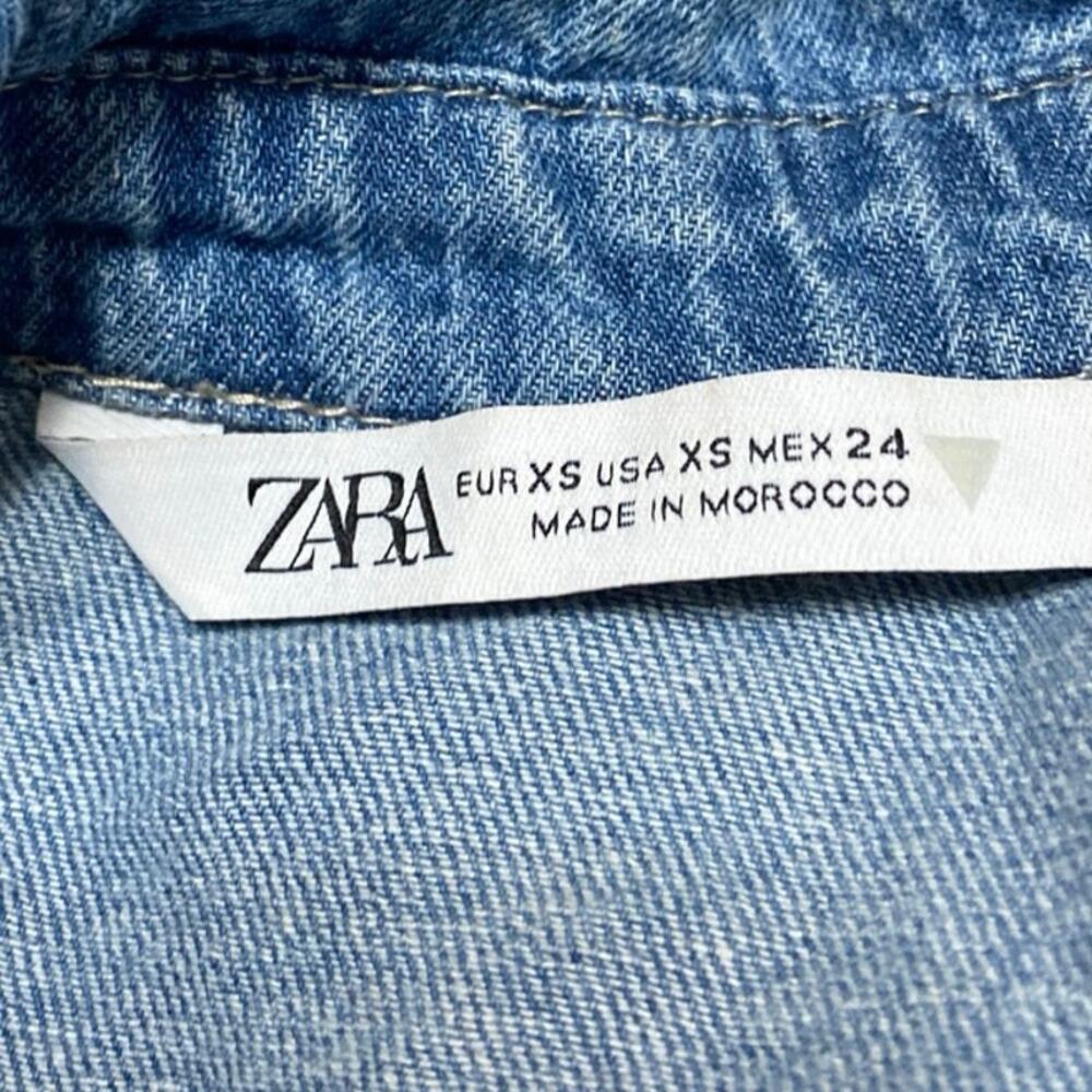 Zara Women's Blue Long Sleeve Pocket Button Up Cropped Denim Jean Jacket Size XS - Picture 3 of 3